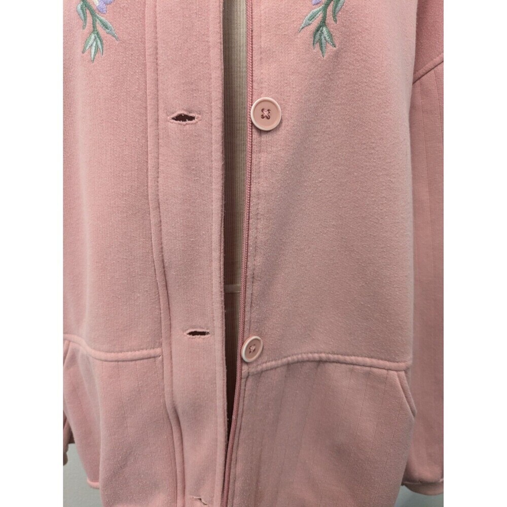 90s Bold Spirit Pink Floral Embroidery Set  Sweatshirt Pants sz XL Grannycore - Picture 6 of 13